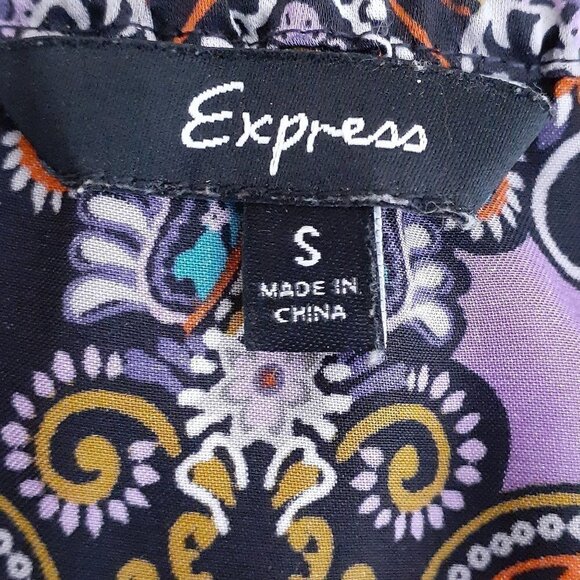 Express Paisley Camisole Tank Top; Black/Lavender/Gold; Adjustable Strap; Size S - Picture 3 of 5